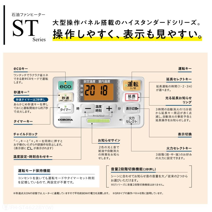 コロナ CORONA FH-ST4622BY (W) パールホワイト STシリーズ 石油ファンヒーター 2022年モデル　送料無料 (北海道・九州・沖縄・離島除く)｜kirin-shoten｜02