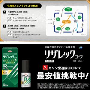 送料無料 2個セット【第1類医薬品】興和 KOWA コーワ リザレック コーワ 60ml×2本セット 壮年性脱毛症 発毛剤ミノキシジル5％ 発毛 育毛｜kirindoshop｜05