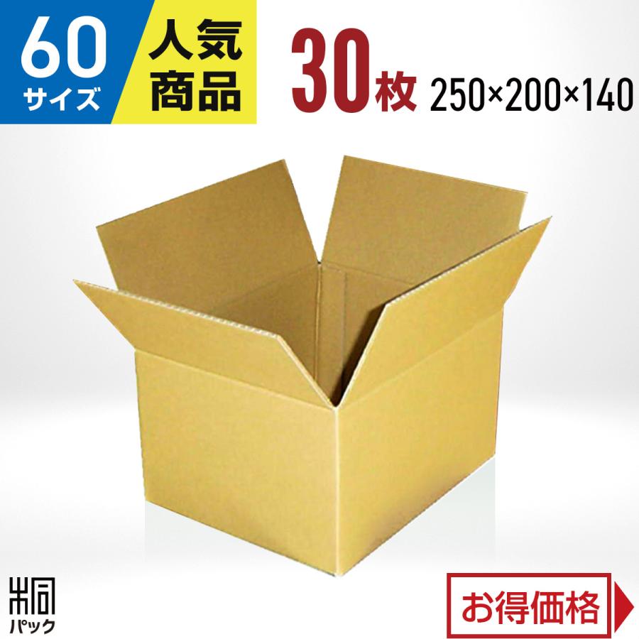 正規激安 ダンボール箱60サイズ 最大69%OFFクーポン 段ボール箱 30枚 外寸：250×200×140mm 3ミリ厚