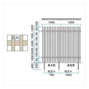 タカショー エバーアートフェンス 千本格子足付ユニット30×50(格子すき間53mm) W1000×H2000 追加型 アルミカラーの画像