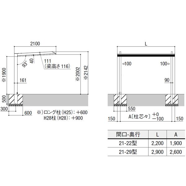 リクシル　カーポートSCミニ　基本セット　ブラック　ラッピング形材色(木調色)使用　H28柱　21-29　柱・梁