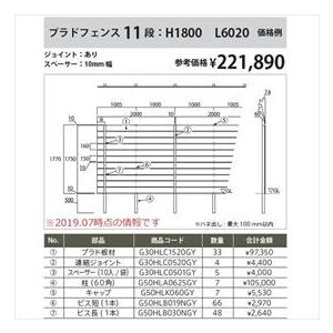 フェンス 外構 おしゃれ 目隠し グローベン フェンス　プラドワン コミコミセット ジョイントあり仕様 W4000×H1610（10段）　板隙間10m_3
