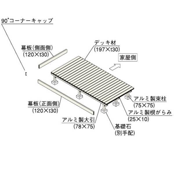 YKKAP リウッドデッキS EG 1間×5尺 Cタイプ(固定式) DIY キット ウッドデッキ 人工木 樹脂 木目調 リアル 腐らない 施主支給 リウッド200 EG後継の画像