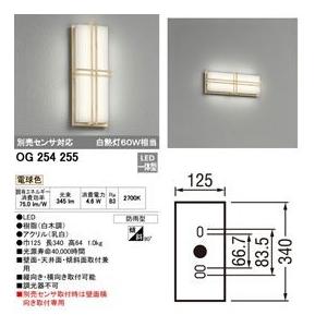 オーデリック　LEDフラットポーチライト　OG　255　別売センサ対応　254