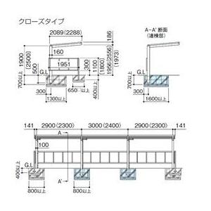 四国化成　サイクルポート　VF-R　積雪20cm　クローズタイプ　VFCCE-2131　基本タイプ　屋根材：アルミ押出形材　延高　基本セット（単独用）