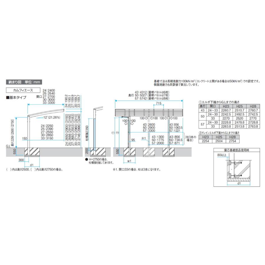 カムフィエース 1台用 基本タイプ 4324 H25 屋根材：熱線遮断ポリカーボネート板 柱2本 『 カーポート 車庫 ガレージ 』 【窓付き】