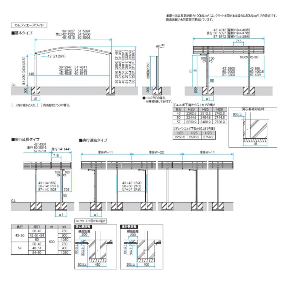 【商品のみ】 三協アルミ カムフィエースワイド 4台用 奥行2連結タイプ (43・43) 48 H25 屋根材：熱線遮断ポリカーボネート板 柱8本_3