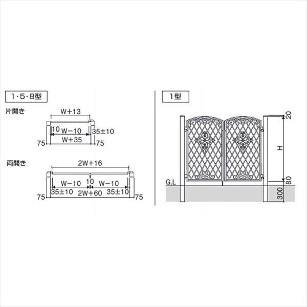 三協アルミ　門扉　ファンセル　片開きセット　門柱タイプ　1型　ブラック　ブラック　0710