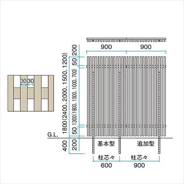 タカショー エバーアートフェンス 千本格子足付ユニット30×50(格子すき間30mm) W900×H1500 基本型 アルミカラーの画像