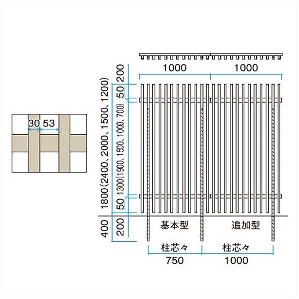 タカショー エバーアートフェンス 千本格子足付ユニット30×50(格子すき間53mm) W1000×H1500 追加型 ラッピングカラーの画像