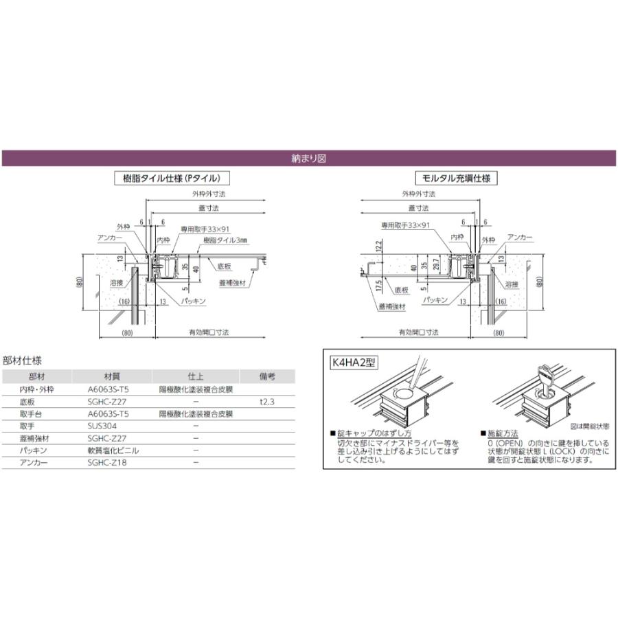 ダイケン アンダーハッチ アルミ製床点検口 4HA250 【法人様限定（現場