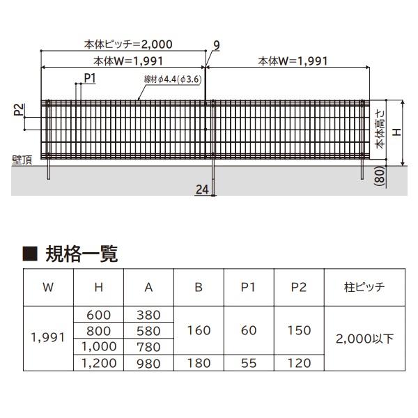 フェンス 目隠し diy YKK YKKAP メッシュフェンス イーネットフェンス 3F型 2スパンセット 距離約 4m × 高さ 120cm アルミカラー