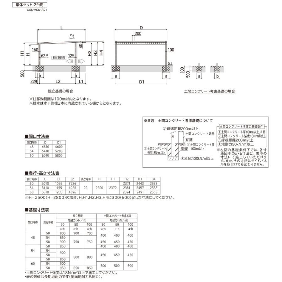 車庫 ガレージ カーポート 1台 全国配送 YKK YKKAP カーポート プレーンルーフ 600タイプ 2台用 50-48M H25 アルミ色(ツートーン) ブラスト仕上げ_2