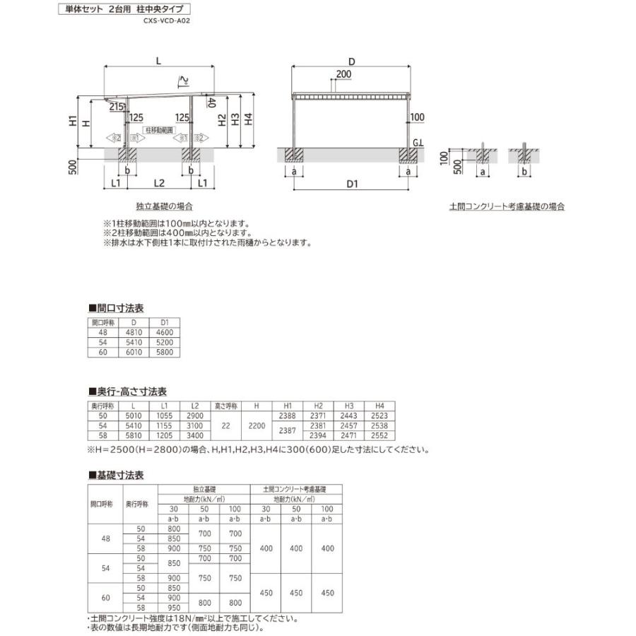 車庫 ガレージ カーポート 1台 全国配送 YKK YKKAP カーポート プレーンルーフ 600タイプ 2台用 50-48M H25 アルミ色(ツートーン) ブラスト仕上げ_3
