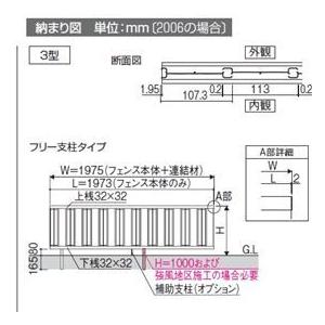 フェンス 外構 diy 目隠し 三協アルミ ニューアイシャノン3型 フェンス本体 フリー支柱タイプ 2010 『アルミフェンス 柵 高さ H1000ｍｍ用』の画像