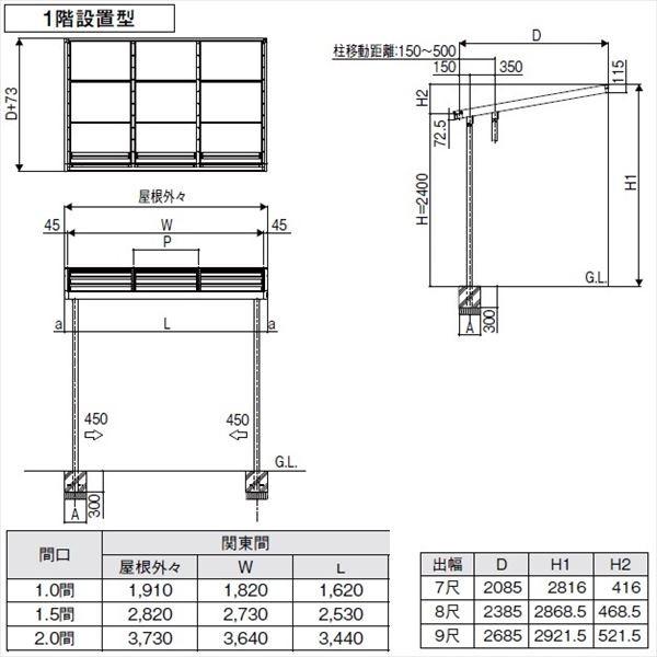 リクシル シュエット 600タイプ テラスタイプ 関東間 間口W 1間×出幅D 8尺 F型・熱線吸収ポリカ屋根(クリアマットS) 『テラス屋根』