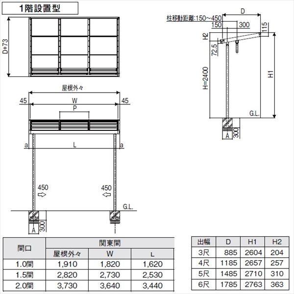 リクシル シュエット 1500タイプ テラスタイプ 関東間 間口W 1間×出幅D 5尺 F型・熱線吸収ポリカ屋根(クリアマットS) 『テラス屋根』