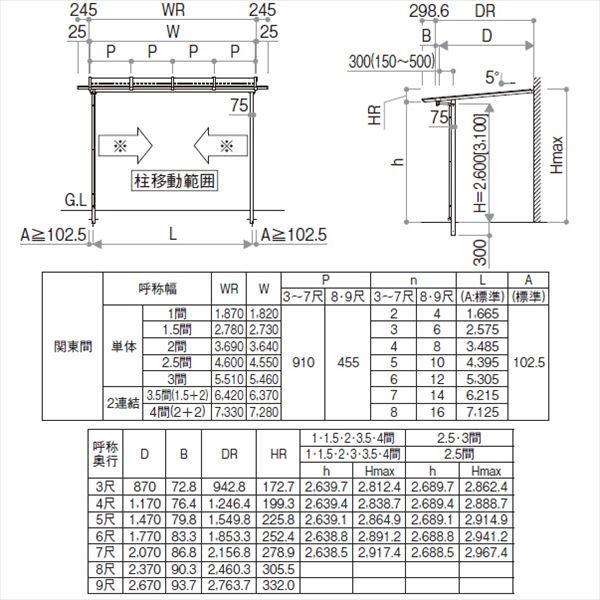 YKK サザンテラス パーゴラタイプ 関東間 600N／ｍ2 1間×4尺 熱線遮断ポリカ屋根 後付け