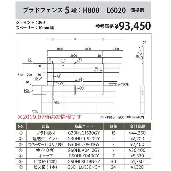 フェンス 外構 おしゃれ 目隠し グローベン フェンス プラドワン コミコミセット ジョイントあり仕様 W2000×H1130（7段） 板隙間10mmの画像