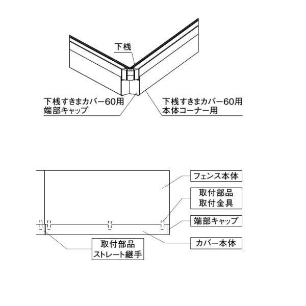 リクシル フェンスAB オプション 下桟すきまカバー(60用) 本体コーナー用 『アルミフェンス 柵』 |  | 01