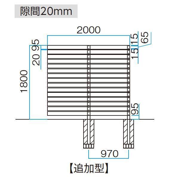 タカショー タンモクひのきフェンスセット 横板貼デザイン 追加型(片柱) W2000×H1800 隙間20(板材15段)_2
