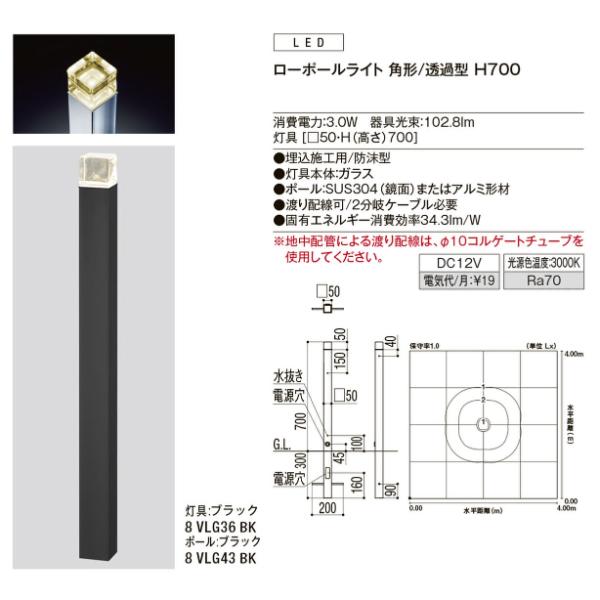 リクシル 12V 美彩 ローポールライト 角形／透過型 H700 『ローボルト