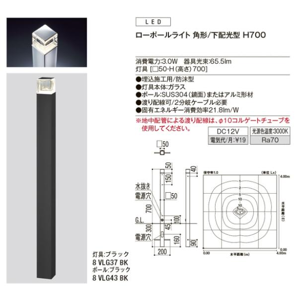 リクシル 12V 美彩 ローポールライト 角形／下配光型 H700