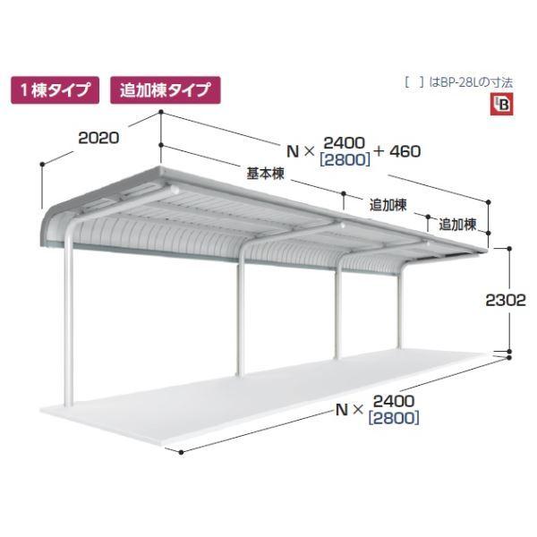 配送は東海・関東地方限定 イナバ物置 自転車置場 BPタイプ 片支持柱 R屋根 プレート式 BP-24P 6台収納_2