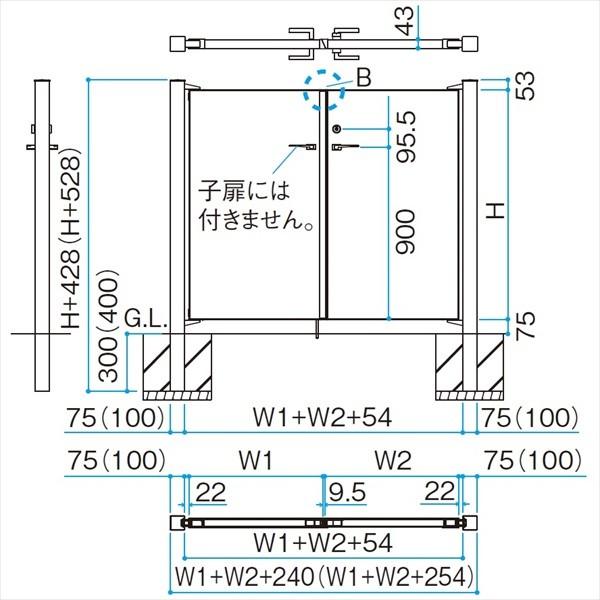 タカショー　エバーアートボード門扉　フラット（親子開き）　W07×H12　右勝手（R）　W04