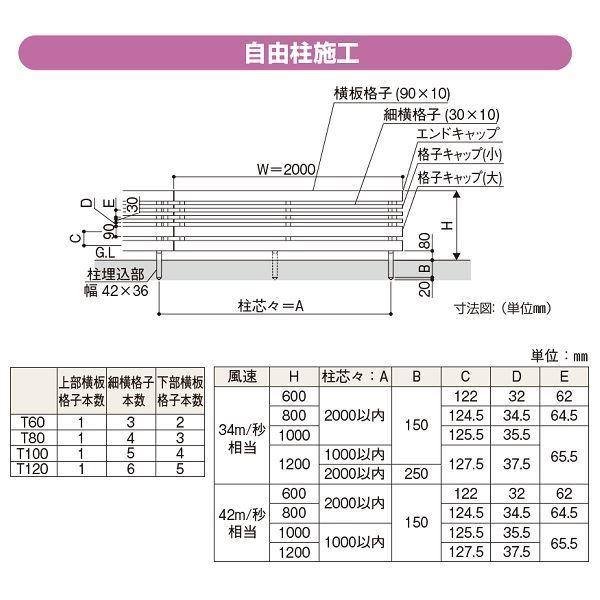 YKKAP YKK ルシアスフェンス H04型 横板格子＋細板格子 本体 アルミ色 T120 H1200 高さ120cm フェンス本体のみ 『フェンスの画像