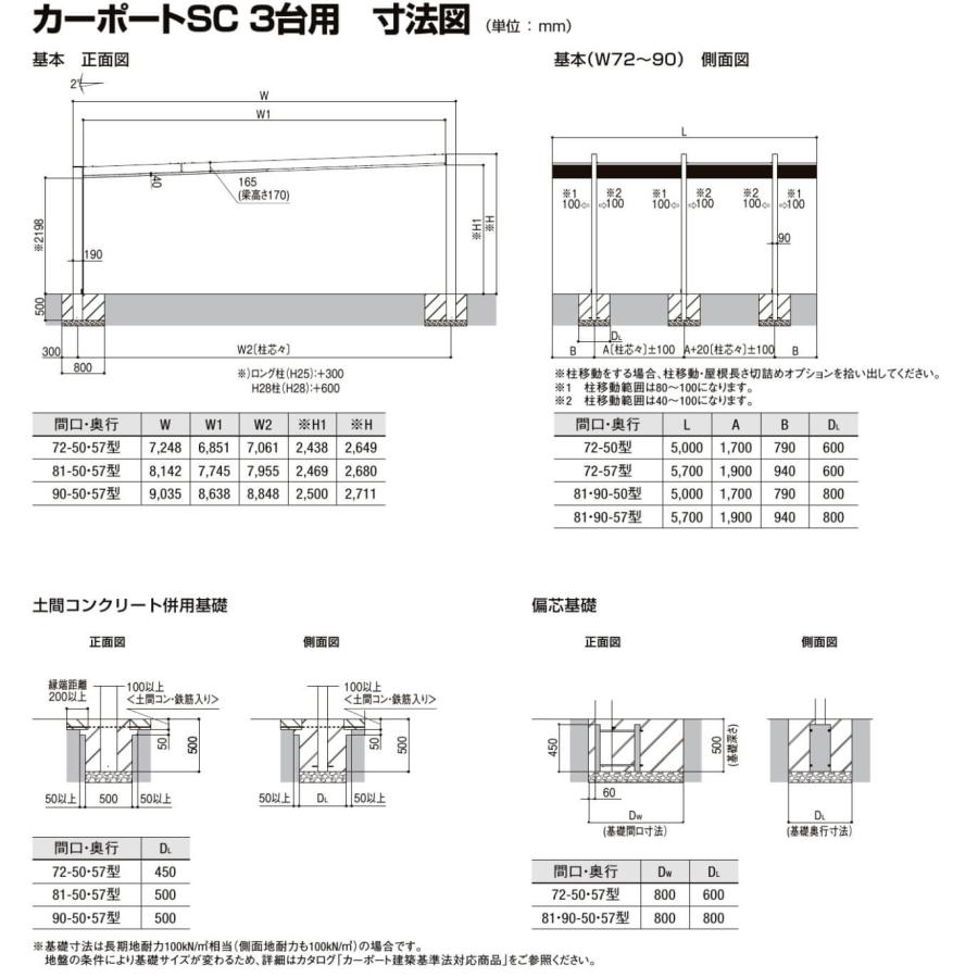 【商品のみ】カーポートSC 3台用 基本棟 標準柱(H22) 81-57型 LIXIL リクシル アルミ形材色_7