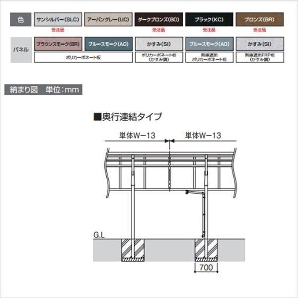 サイクルポート　三協アルミ　エクオーレNex　奥行2連結タイプ　『サビに強いアルミ製　屋根』　H23　2920×2　ミニタイプ　屋根材：ポリカ　家庭用　自転車置き場