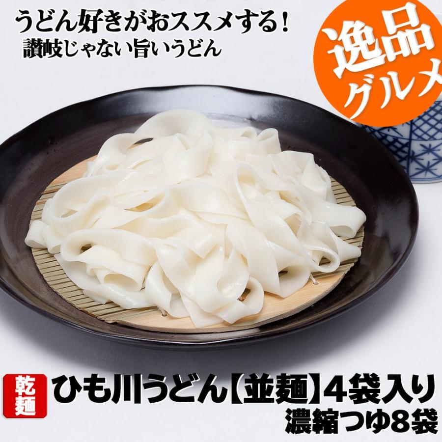 うどん 幅広めん ひも川うどん 並麺 170g×4袋入り 濃縮つゆ８食分 送料無料 乾麺 ゆで幅15mm ポイント消化 | ブランド登録なし