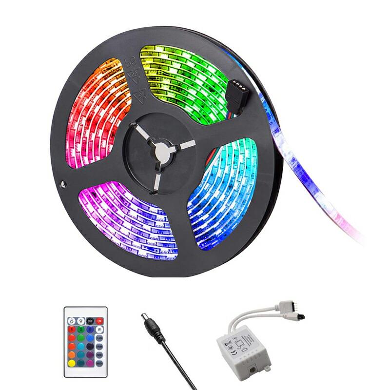 LEDテープ 300連 5m SMD 5050 12v RGB 16色 白ベース 防水加工 調光 調