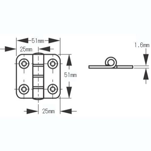 【 ぴちょん】 蝶番ステンレス ヒンジ 全長50mm 2個入り ハッチ金具 180度 丁番