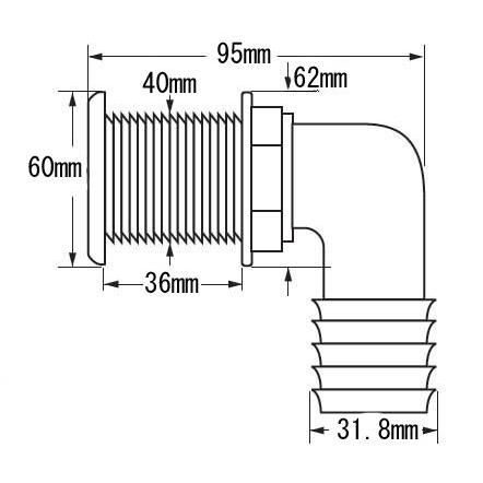 attwood 68580-1 スルハル L型 32mm 1-1/4インチ ステンレスヘッド