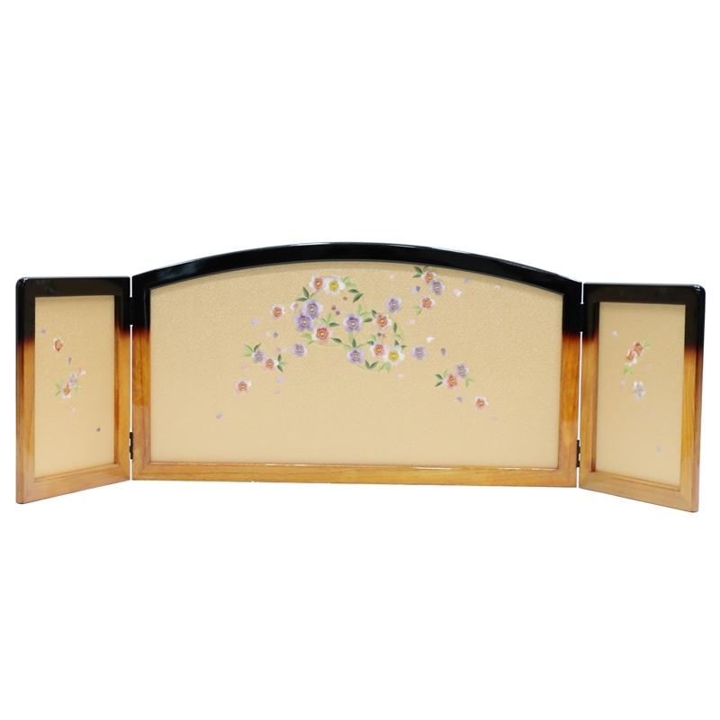 アウトレット品 雛人形三月屏風 屏風のみ 13号 刺繍花丸 倫光 祇園 王朝塗 三曲屏風 22a-ya-2200