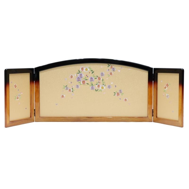 アウトレット品 雛人形三月屏風 屏風のみ 13号 刺繍花丸 倫光 祇園 王朝塗 三曲屏風 22a-ya-2202
