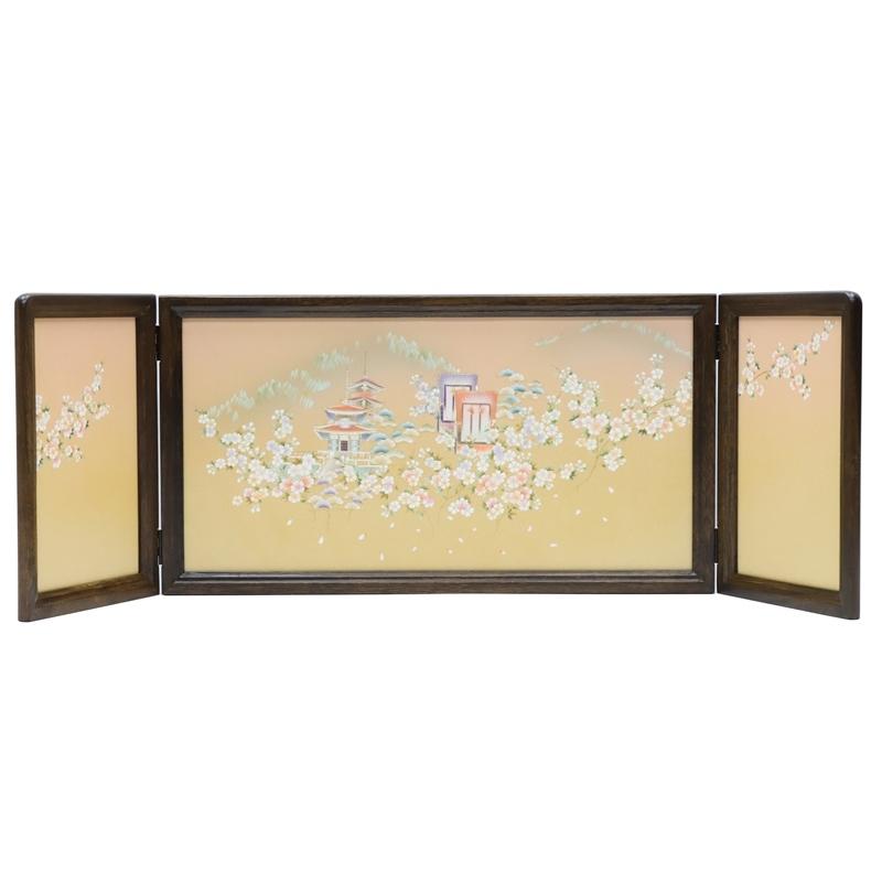 アウトレット品 雛人形三月屏風 屏風のみ 13号 金彩 祇園桜 雫柄 桂 三曲屏風 22a-ya-2220