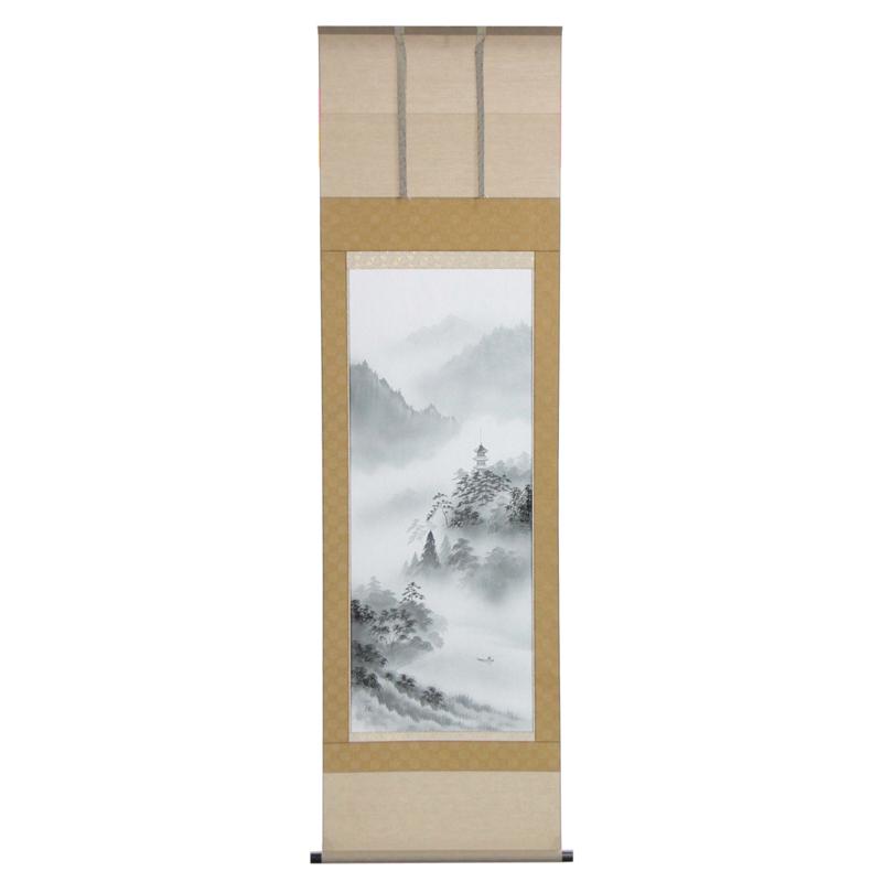 逃げ道品 掛軸景観画 尺五 水墨景観 (執筆者：田尻一根) 22a-ya-2370