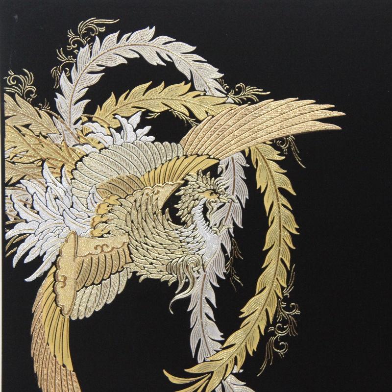 アウトレット品 五月人形五月屏風 屏風のみ 四尺 黒シルク 鳳凰 二