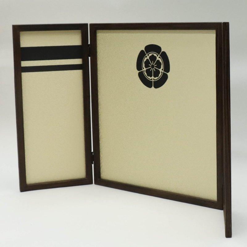 アウトレット品 屏風 屏風のみ 16号 三曲屏風 530062-16 別誂 家紋入り屏風 黒塗三方枠 織田家瓜 23a-ya-0331_3