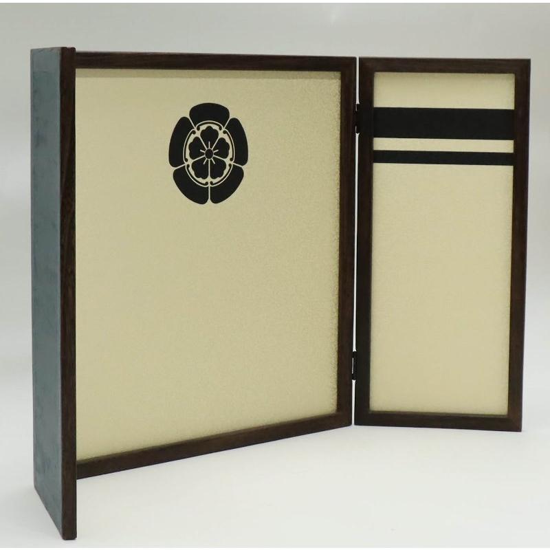 アウトレット品 屏風 屏風のみ 16号 三曲屏風 530062-16 別誂 家紋入り屏風 黒塗三方枠 織田家瓜 23a-ya-0331_4