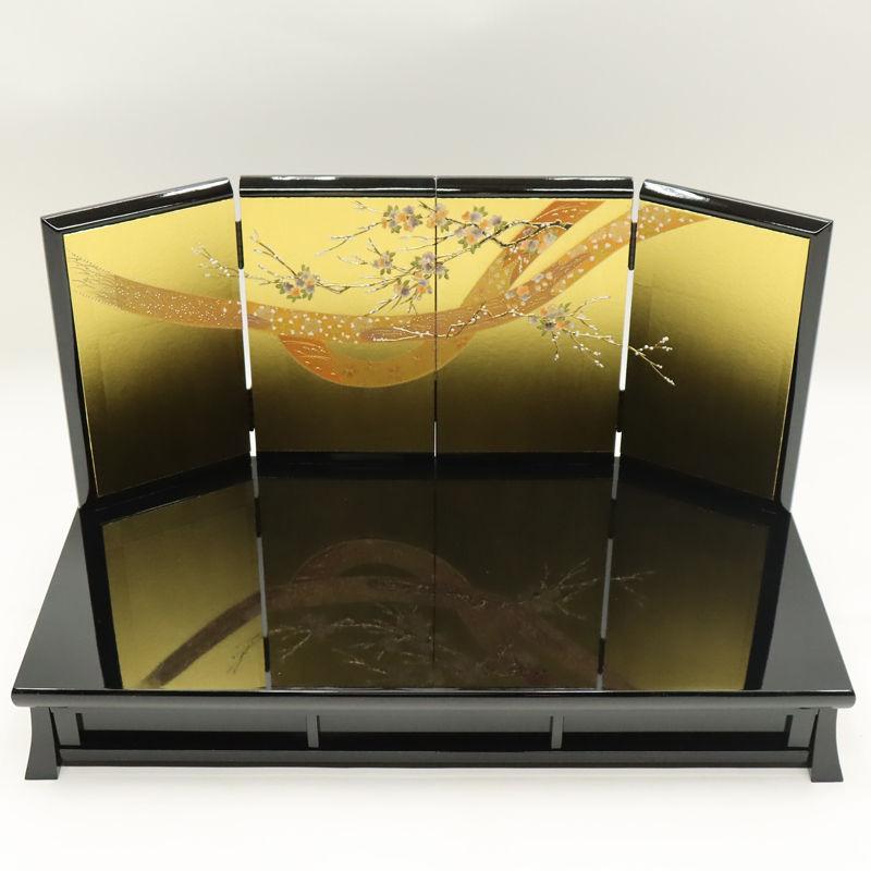 逃げ道品 台屏風仕かける 10号/23号 きずな 長閑やかさ 四曲屏風/黒塗脚付き添い人飾台 24a-ya-0052f