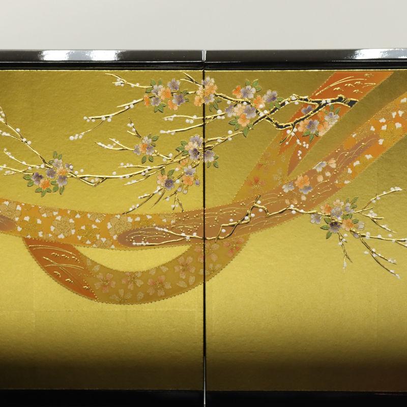 逃げ道品 台屏風仕かける 10号/23号 きずな 長閑やかさ 四曲屏風/黒塗脚付き添い人飾台 24a-ya-0052f