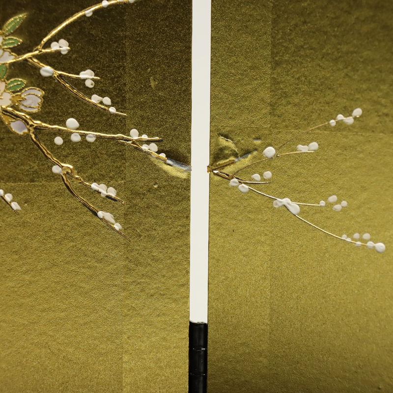 逃げ道品 台屏風仕かける 10号/23号 きずな 長閑やかさ 四曲屏風/黒塗脚付き添い人飾台 24a-ya-0052f