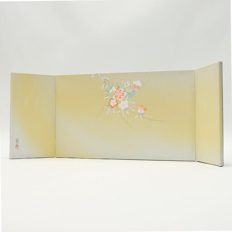 アウトレット品 インテリア 屏風単品 12号 手書き イエロー 本仕立三曲 25a-ya-0117_2