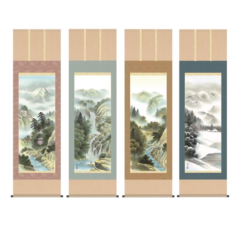 掛軸   四季褒めたたえる  伊藤渓山  尺五   景色画の掛軸   H29B4-01ABCD  春夏秋冬足し加える４幅四季褒めたたえる仕掛ける 楽器、手芸、コレクション-絵画-日本画
