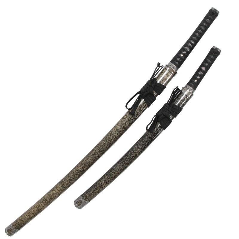 模造刀 戦国シリーズ 姫鶴 一文字 黒 上杉家宝刀 大小刀 刃紋入り刀身 メッキ合金 neu062bkset 日本刀 美術刀剣 おもちゃ 通販 代引き不可