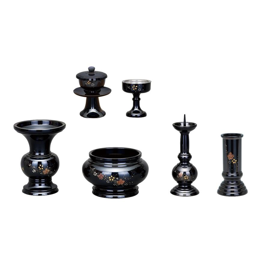 高岡仏具 仏具6点セット 丸型 桜雲-おううん- 墨色（ショールームに